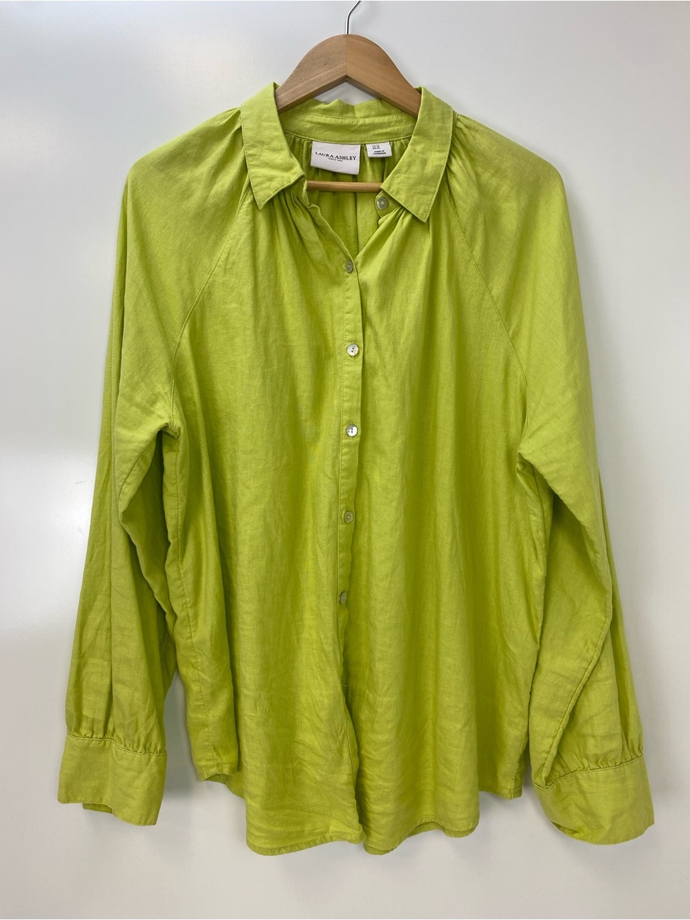 Laura Ashley Bright Lime Green Button-Front Blouse